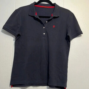 Carolina Herrera CH Logo Polo Shirt Short Sleeve Blue Red Button Classic M